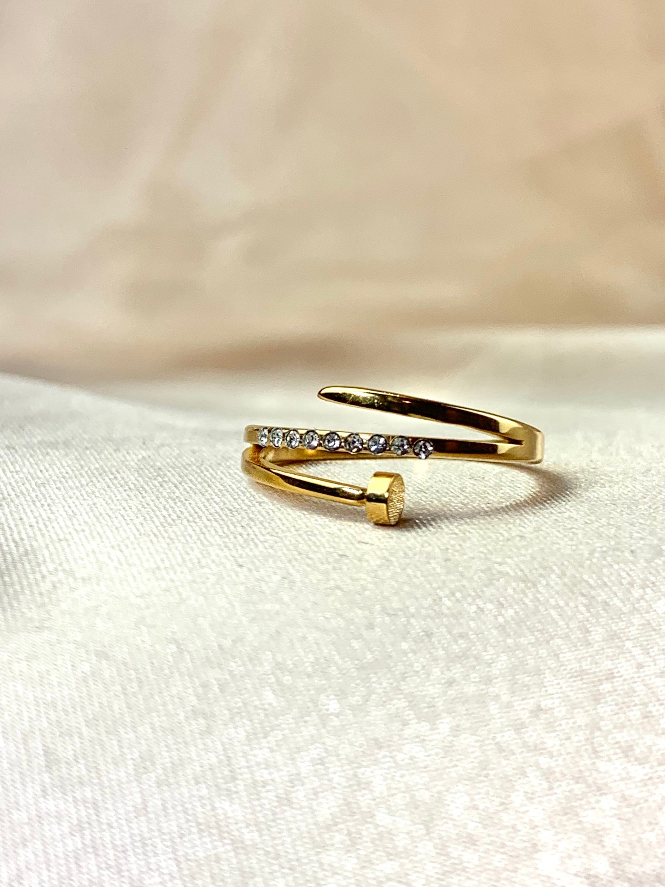 Nail with Diamonds Gold Ring