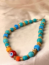 Load image into Gallery viewer, Turquoise stone evil eye necklace
